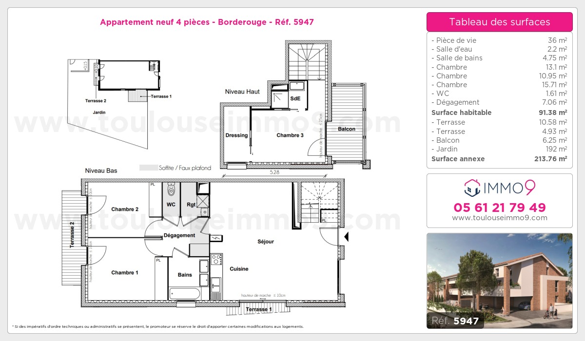 Plan et surfaces, Programme neuf Toulouse : Borderouge Référence n° 5947