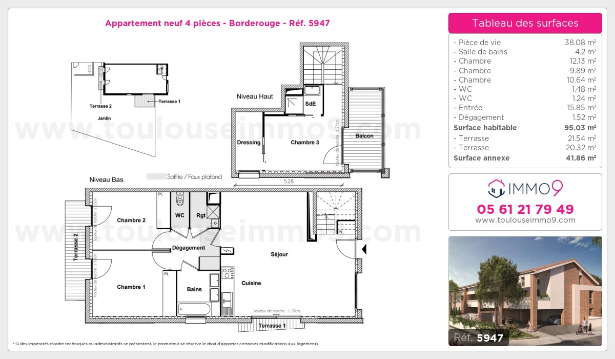 Plan et surfaces, Programme neuf Toulouse : Borderouge Référence n° 5947