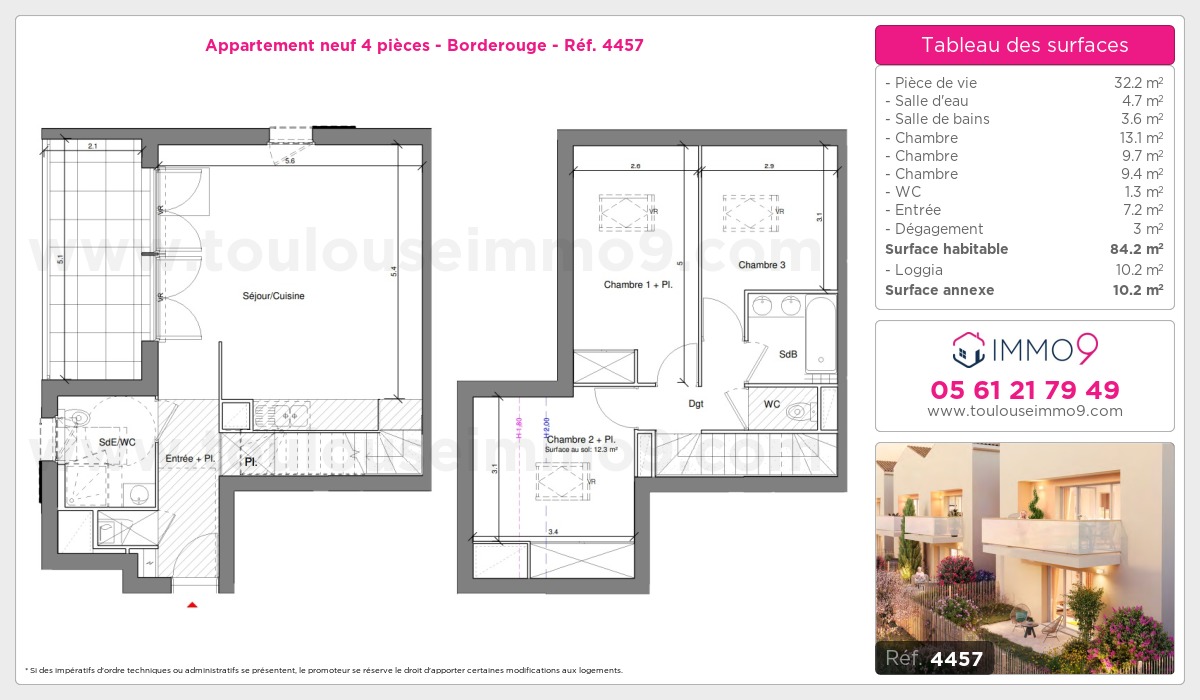 Plan et surfaces, Programme neuf Toulouse : Borderouge Référence n° 4457