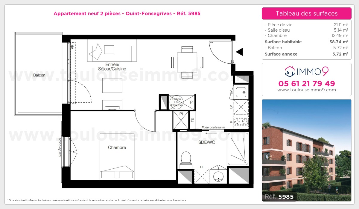 Plan et surfaces, Programme neuf Quint-Fonsegrives Référence n° 5985