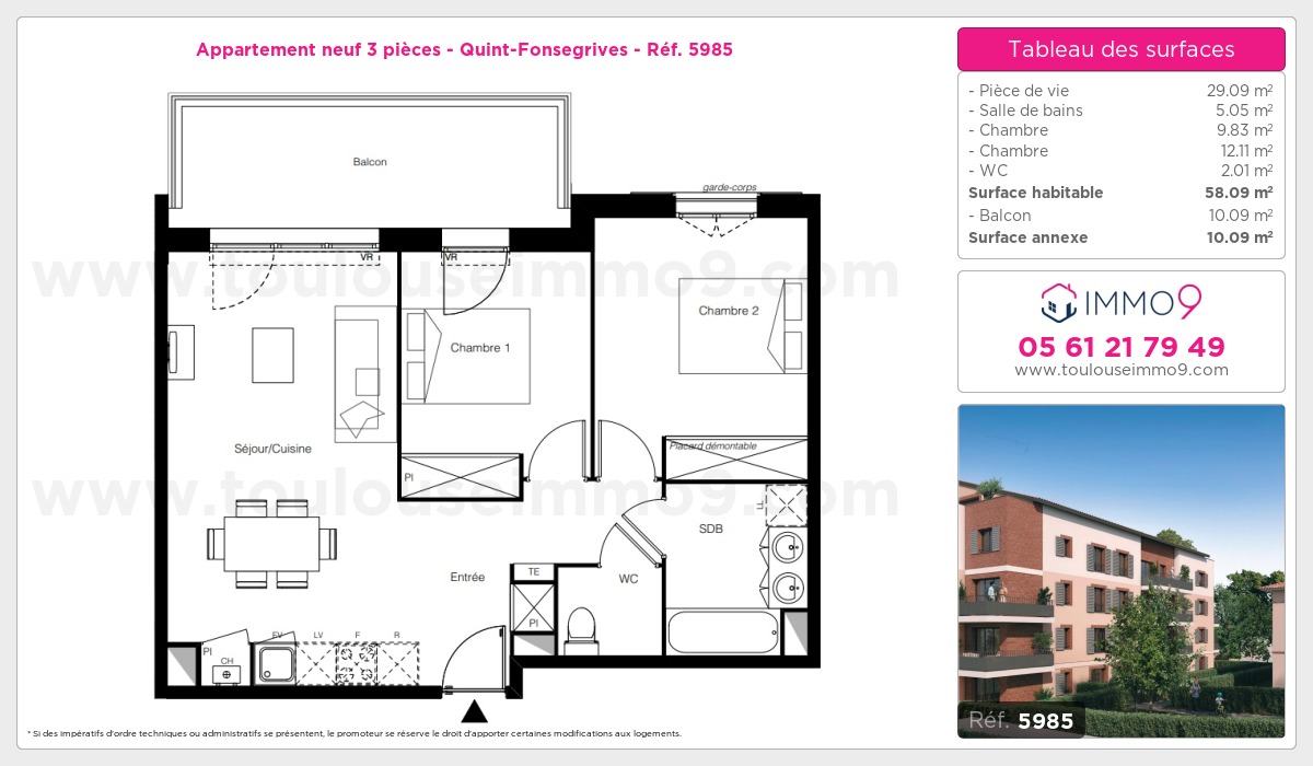 Plan et surfaces, Programme neuf Quint-Fonsegrives Référence n° 5985