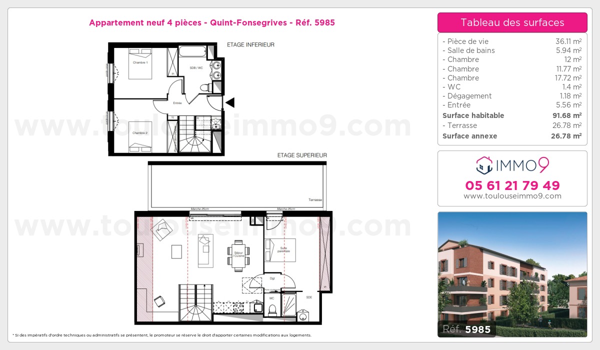 Plan et surfaces, Programme neuf Quint-Fonsegrives Référence n° 5985