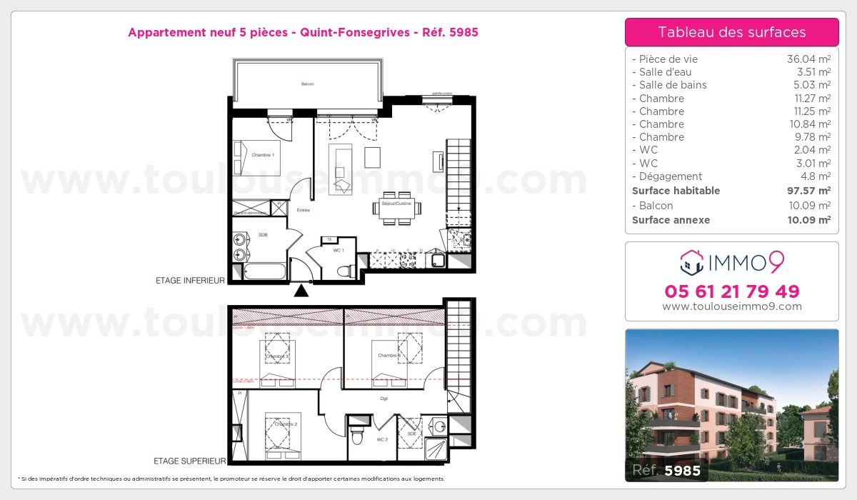 Plan et surfaces, Programme neuf Quint-Fonsegrives Référence n° 5985