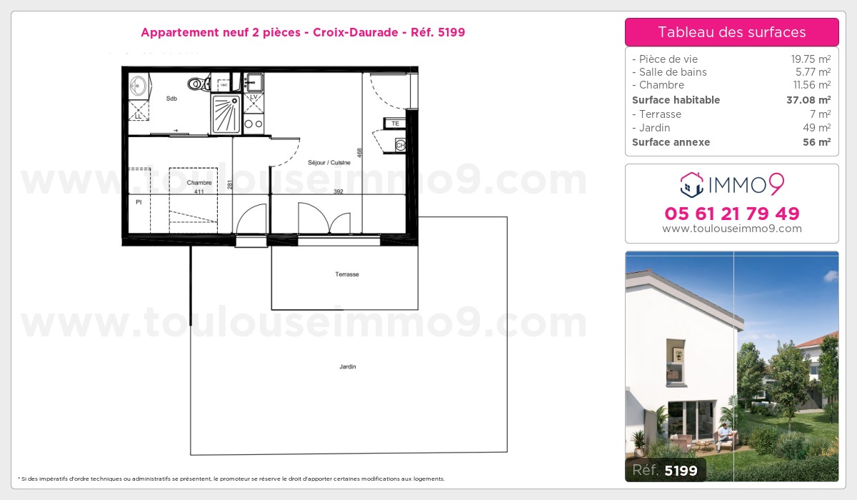 Plan et surfaces, Programme neuf Toulouse : Croix-Daurade Référence n° 5199