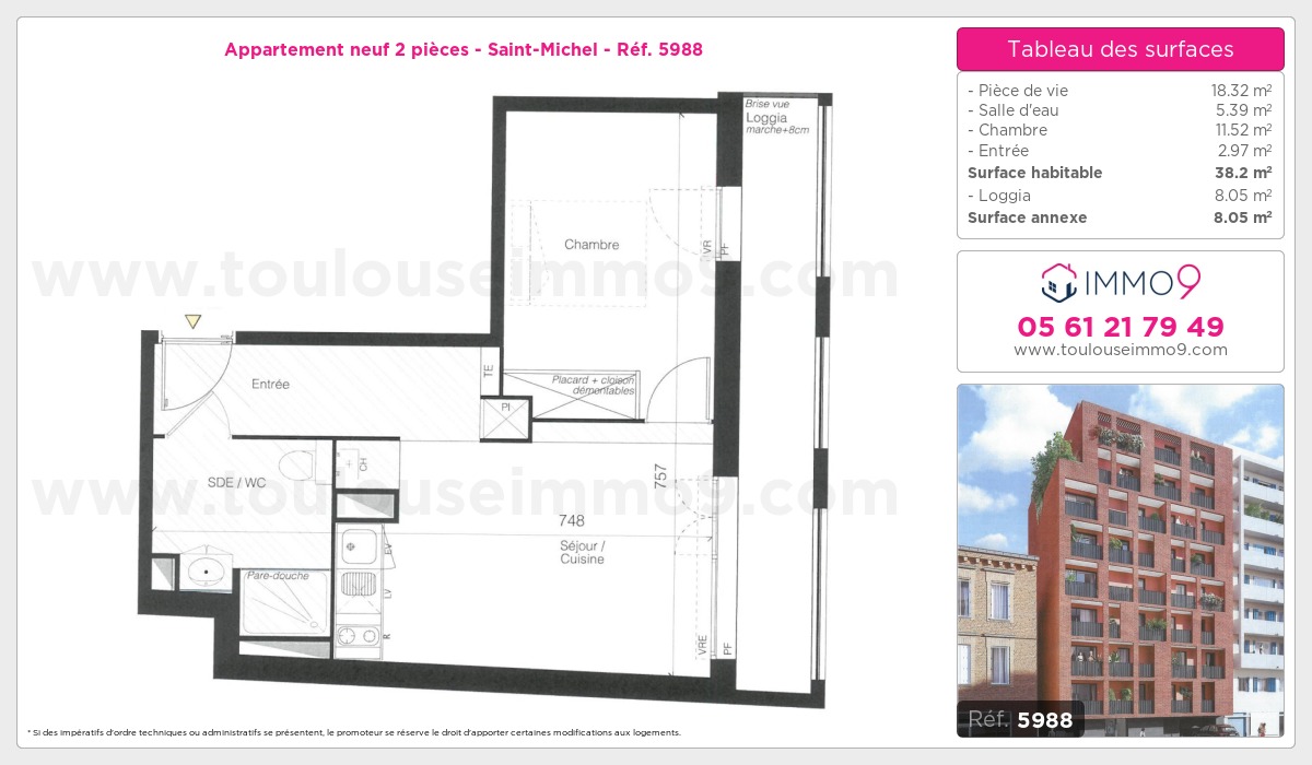 Plan et surfaces, Programme neuf Toulouse : Saint-Michel Référence n° 5988