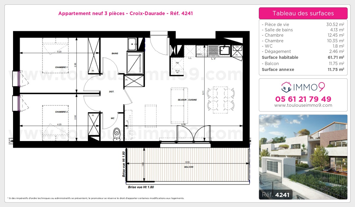 Plan et surfaces, Programme neuf Toulouse : Croix-Daurade Référence n° 4241