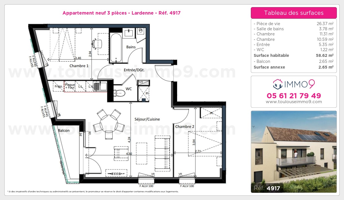 Plan et surfaces, Programme neuf Toulouse : Lardenne Référence n° 4917