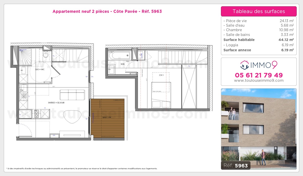 Plan et surfaces, Programme neuf Toulouse : Côte Pavée Référence n° 5963