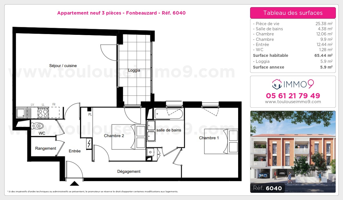 Plan et surfaces, Programme neuf Fonbeauzard Référence n° 6040