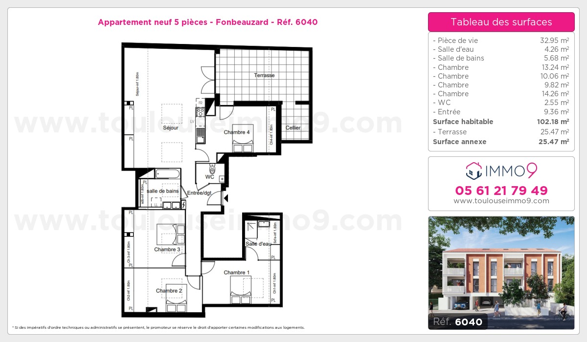 Plan et surfaces, Programme neuf Fonbeauzard Référence n° 6040