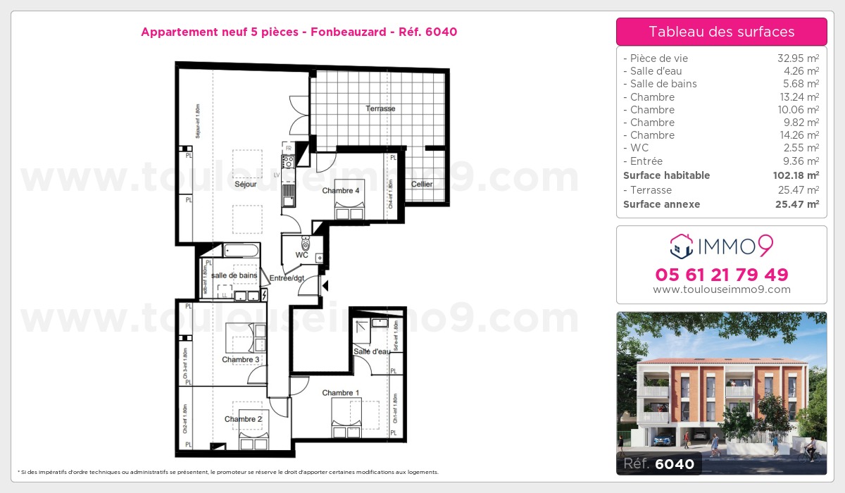 Plan et surfaces, Programme neuf Fonbeauzard Référence n° 6040
