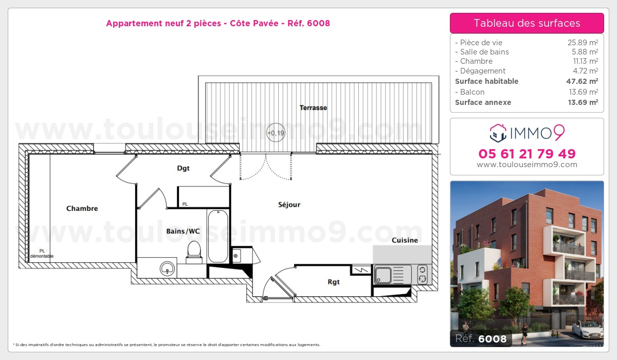 Plan et surfaces, Programme neuf Toulouse : Côte Pavée Référence n° 6008