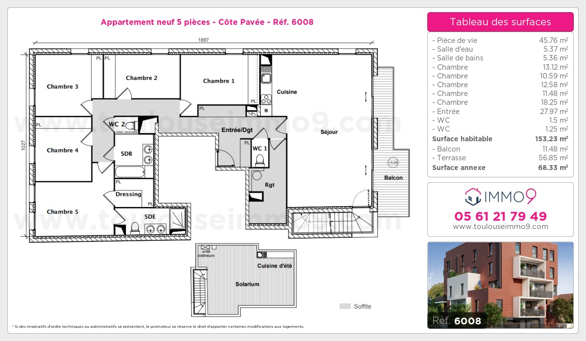 Plan et surfaces, Programme neuf Toulouse : Côte Pavée Référence n° 6008