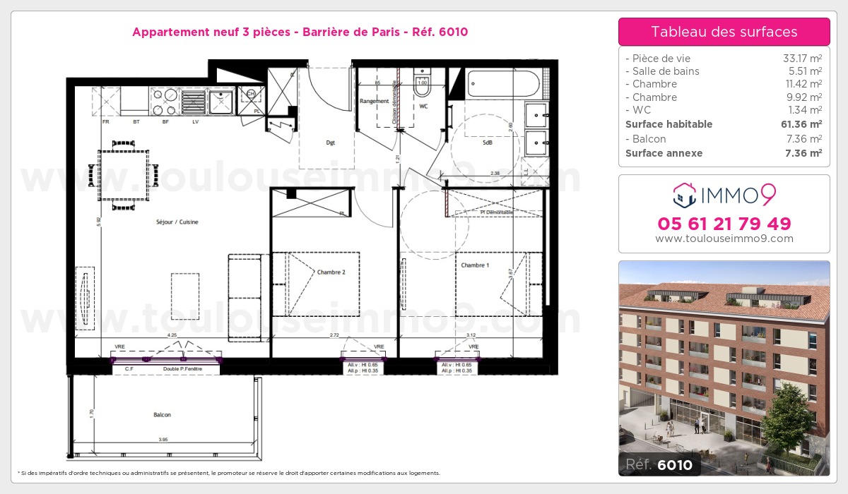 Plan et surfaces, Programme neuf Toulouse : Barrière de Paris Référence n° 6010