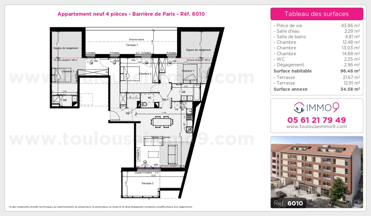 Plan et surfaces, Programme neuf Toulouse : Barrière de Paris Référence n° 6010