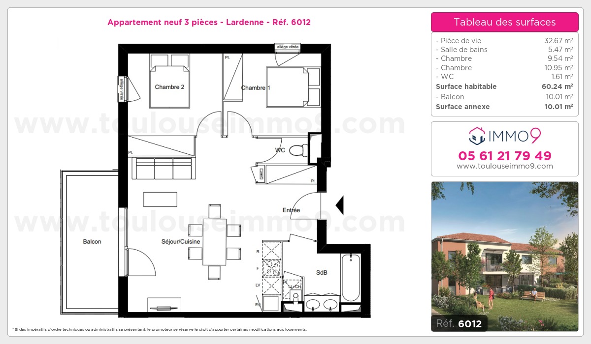 Plan et surfaces, Programme neuf Toulouse : Lardenne Référence n° 6012