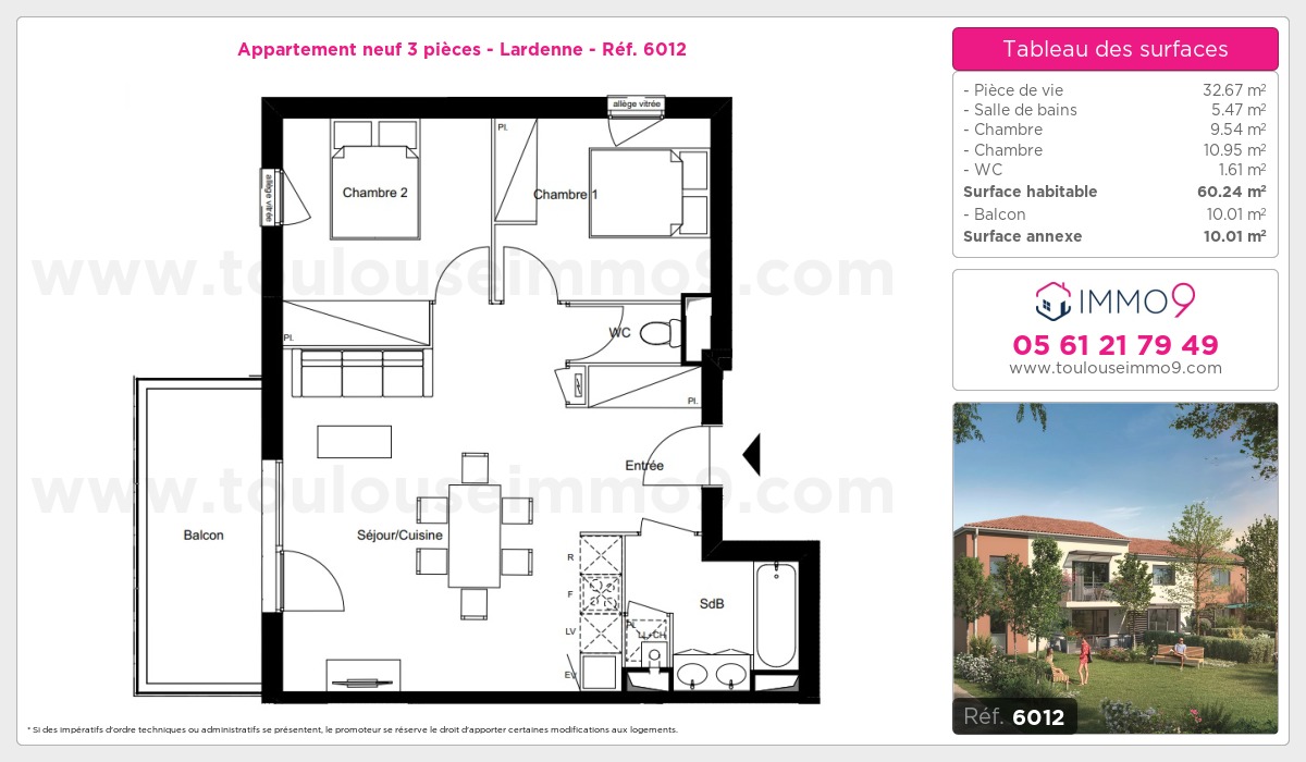 Plan et surfaces, Programme neuf Toulouse : Lardenne Référence n° 6012