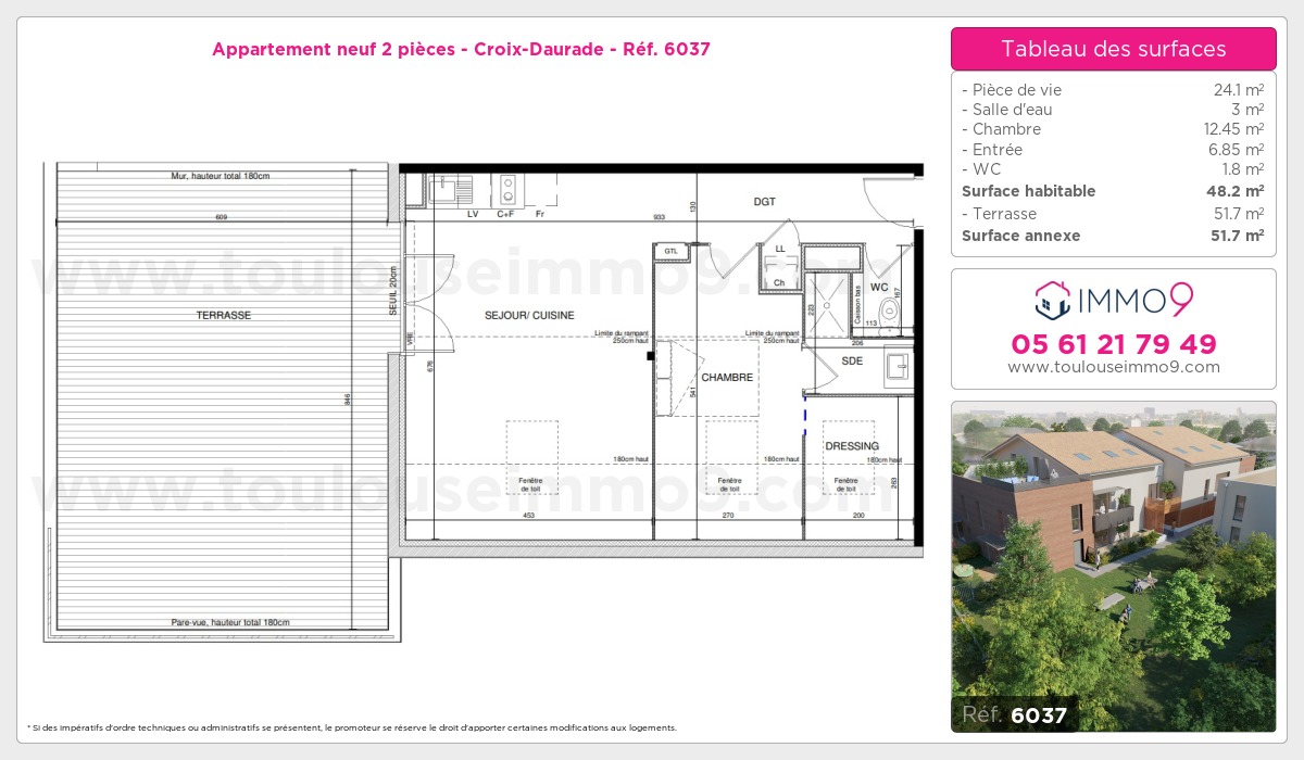 Plan et surfaces, Programme neuf Toulouse : Croix-Daurade Référence n° 6037