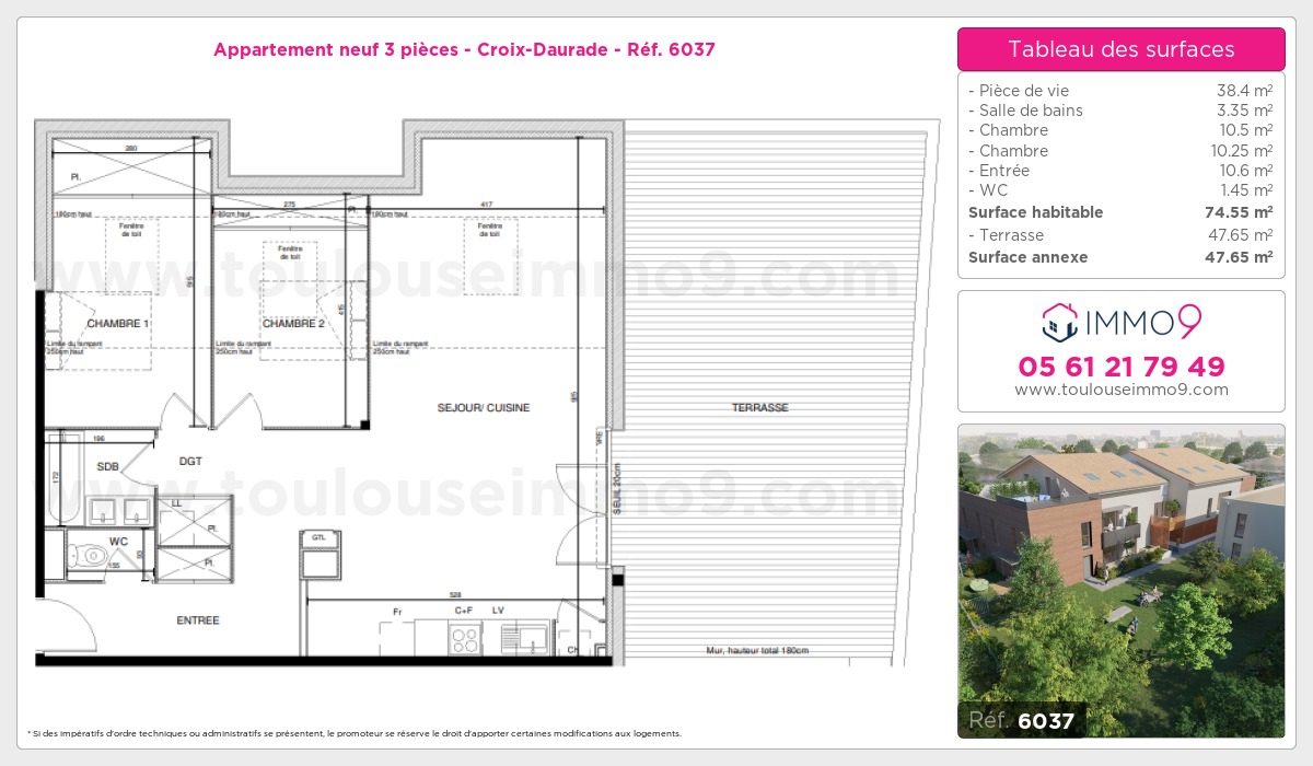 Plan et surfaces, Programme neuf Toulouse : Croix-Daurade Référence n° 6037