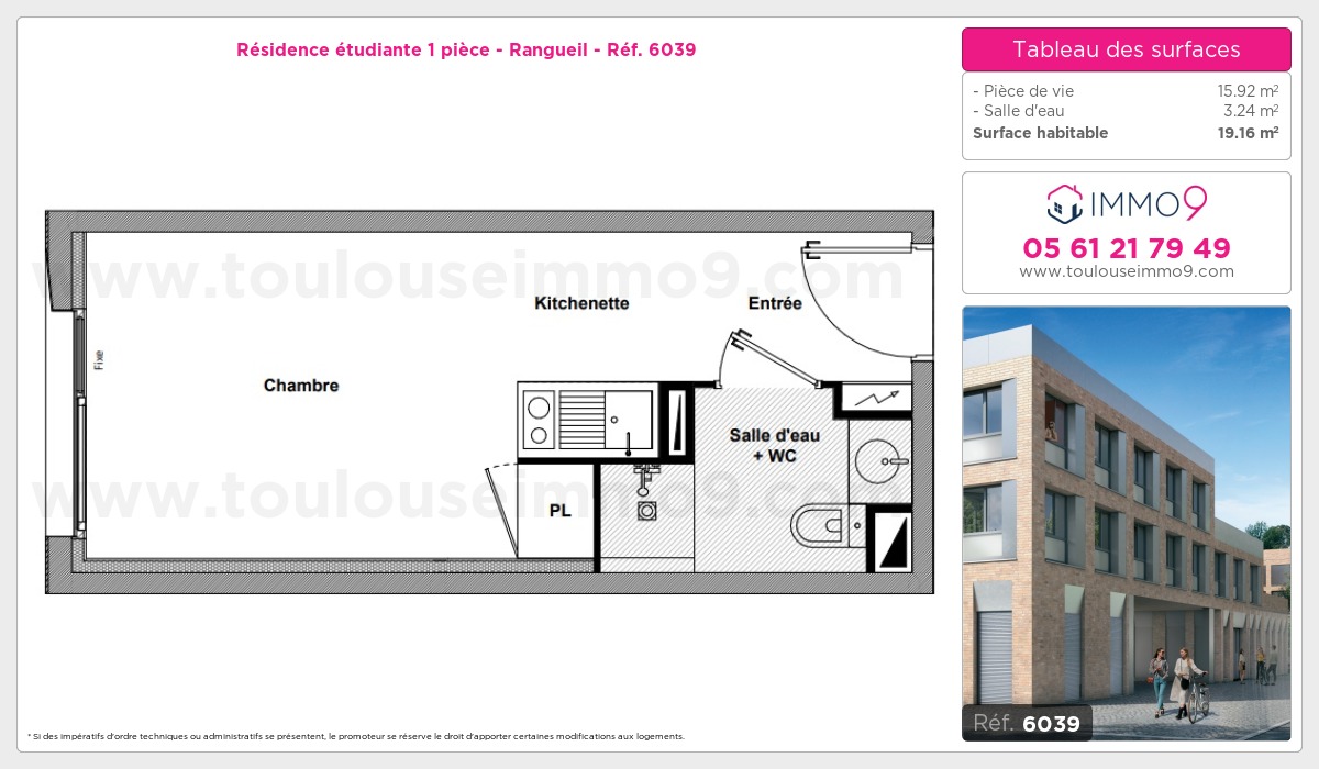 Plan et surfaces, Programme neuf Toulouse : Rangueil Référence n° 6039