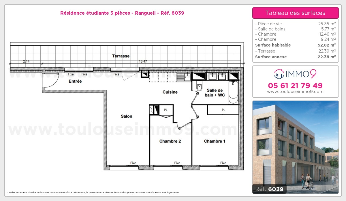 Plan et surfaces, Programme neuf Toulouse : Rangueil Référence n° 6039