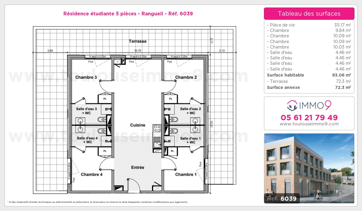 Plan et surfaces, Programme neuf Toulouse : Rangueil Référence n° 6039