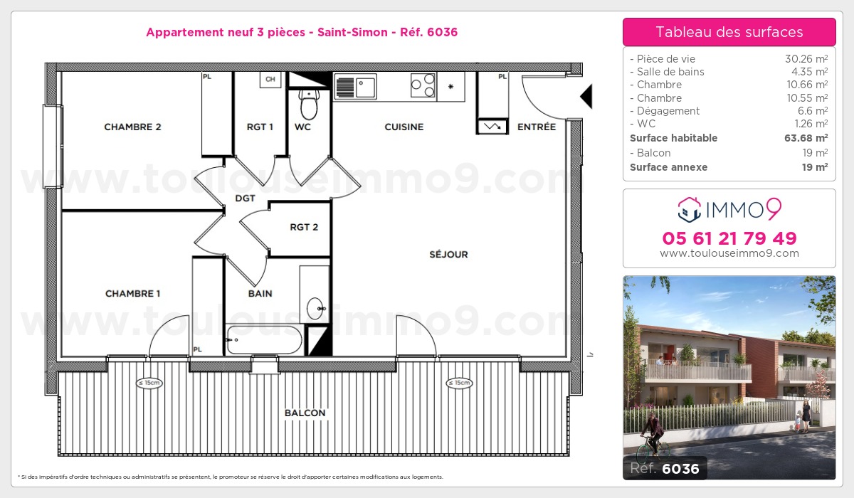 Plan et surfaces, Programme neuf Toulouse : Saint-Simon Référence n° 6036