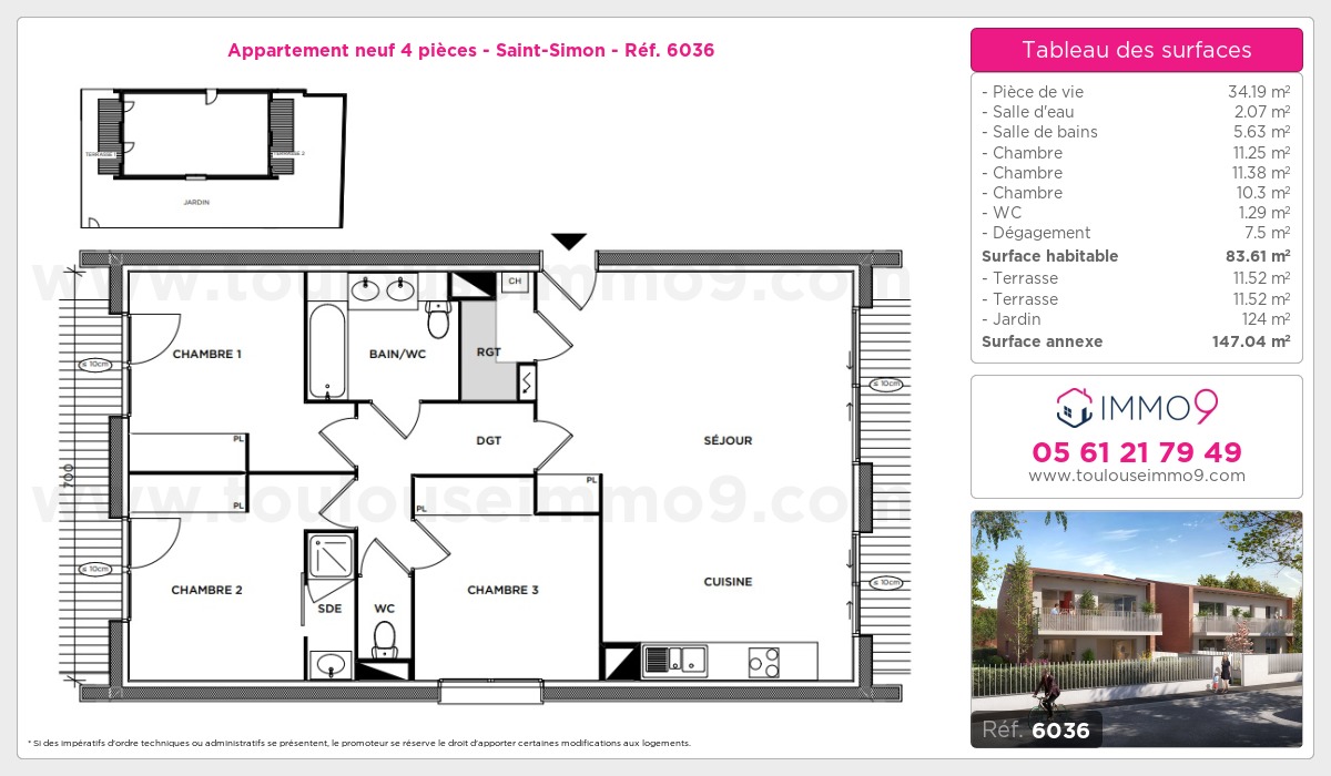 Plan et surfaces, Programme neuf Toulouse : Saint-Simon Référence n° 6036