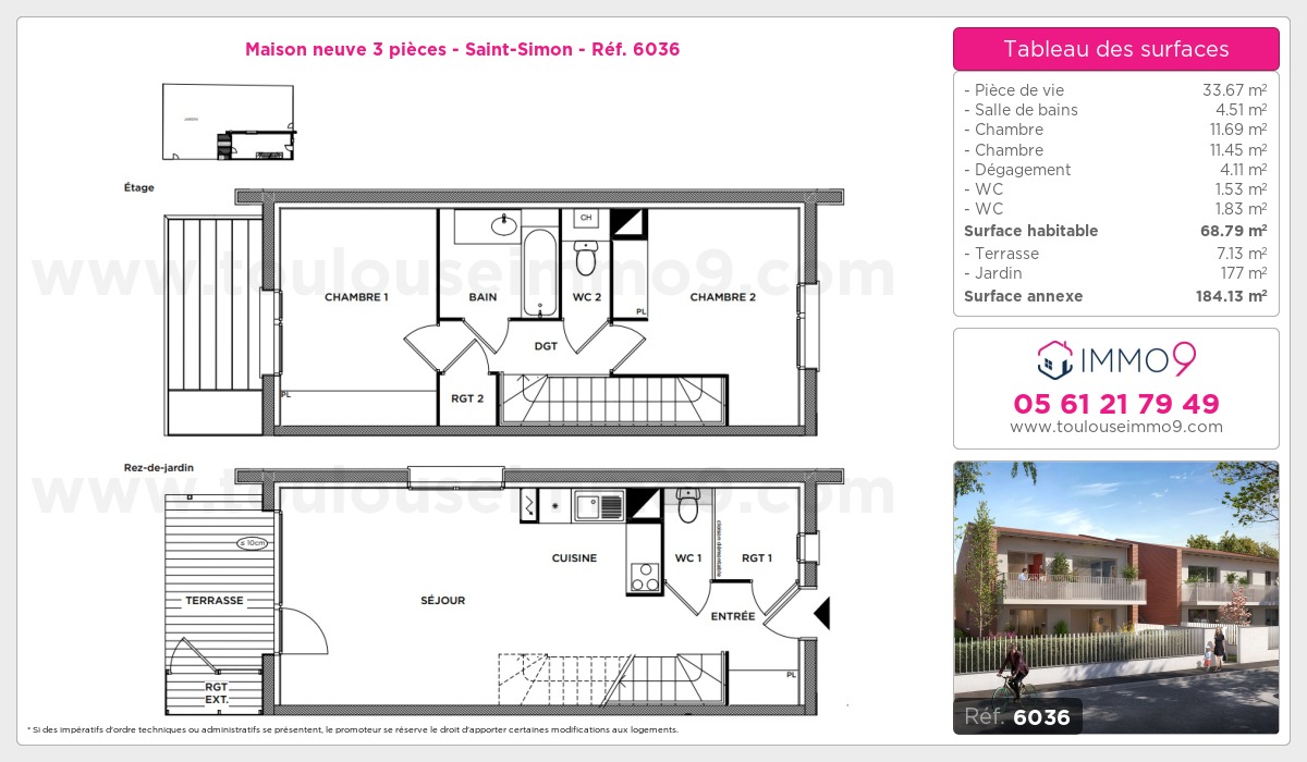 Plan et surfaces, Programme neuf Toulouse : Saint-Simon Référence n° 6036