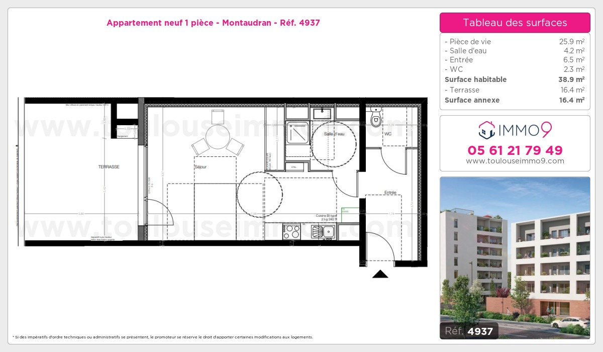 Plan et surfaces, Programme neuf Toulouse : Montaudran Référence n° 4937