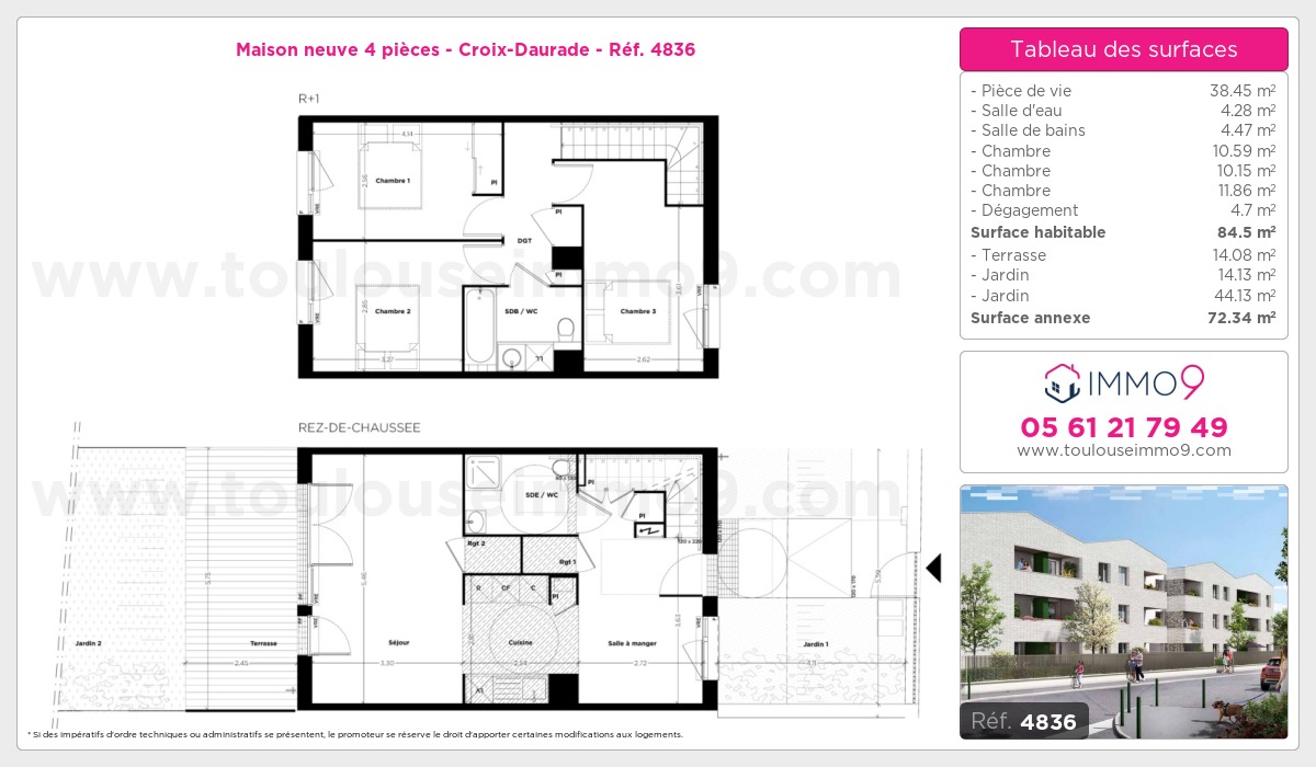 Plan et surfaces, Programme neuf Toulouse : Croix-Daurade Référence n° 4836