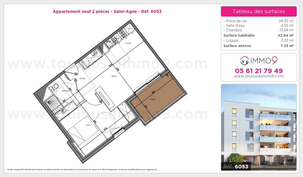 Plan et surfaces, Programme neuf Toulouse : Saint-Agne Référence n° 6053