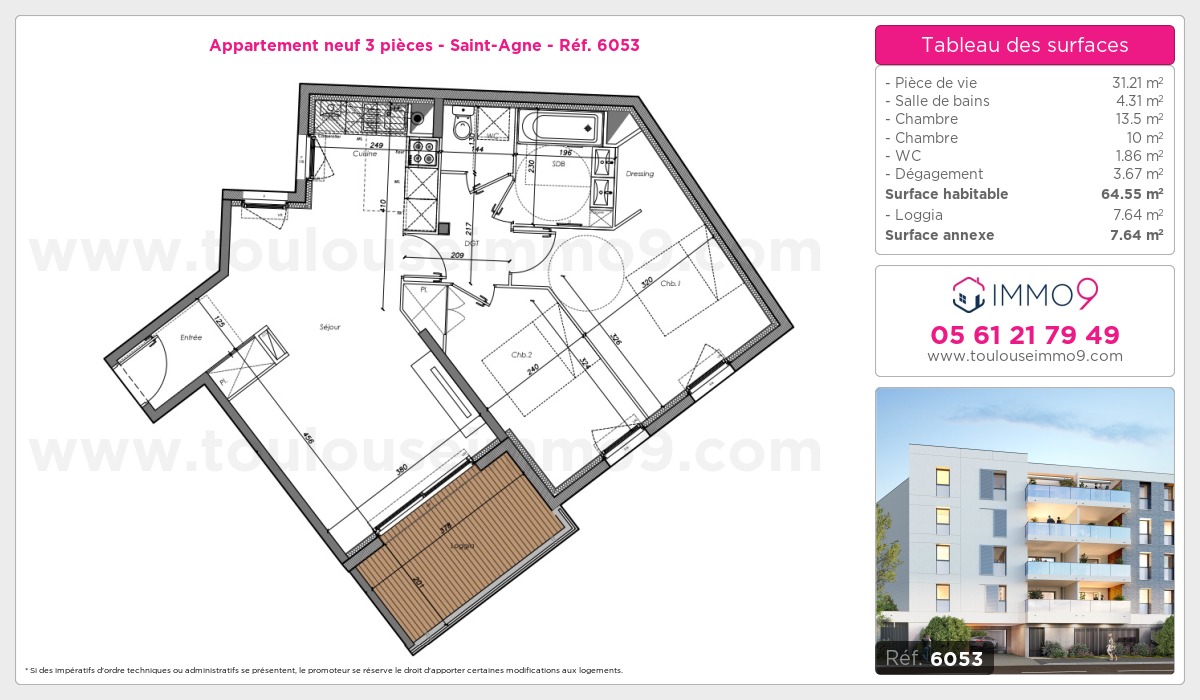 Plan et surfaces, Programme neuf Toulouse : Saint-Agne Référence n° 6053