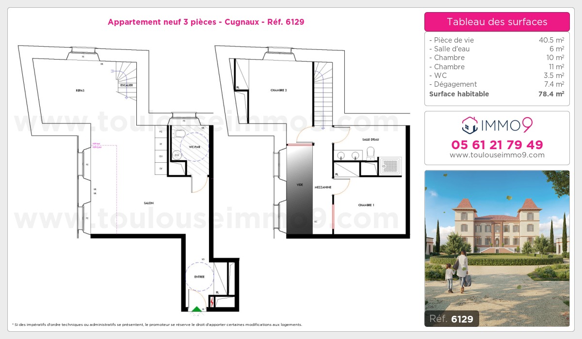 Plan et surfaces, Programme neuf Cugnaux Référence n° 6129