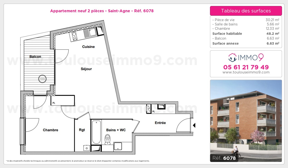 Plan et surfaces, Programme neuf Toulouse : Saint-Agne Référence n° 6078