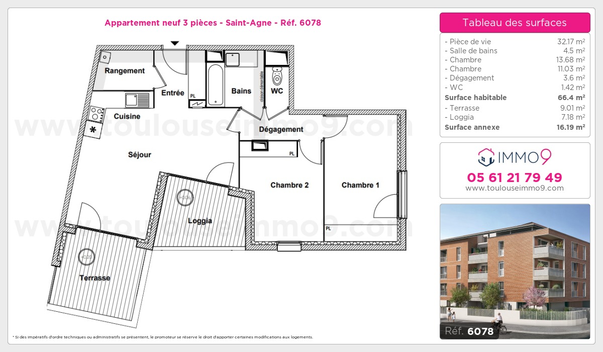 Plan et surfaces, Programme neuf Toulouse : Saint-Agne Référence n° 6078