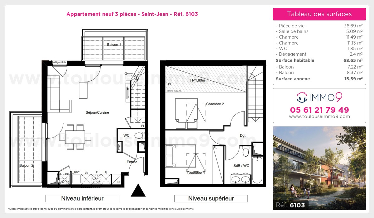 Plan et surfaces, Programme neuf Saint-Jean Référence n° 6103