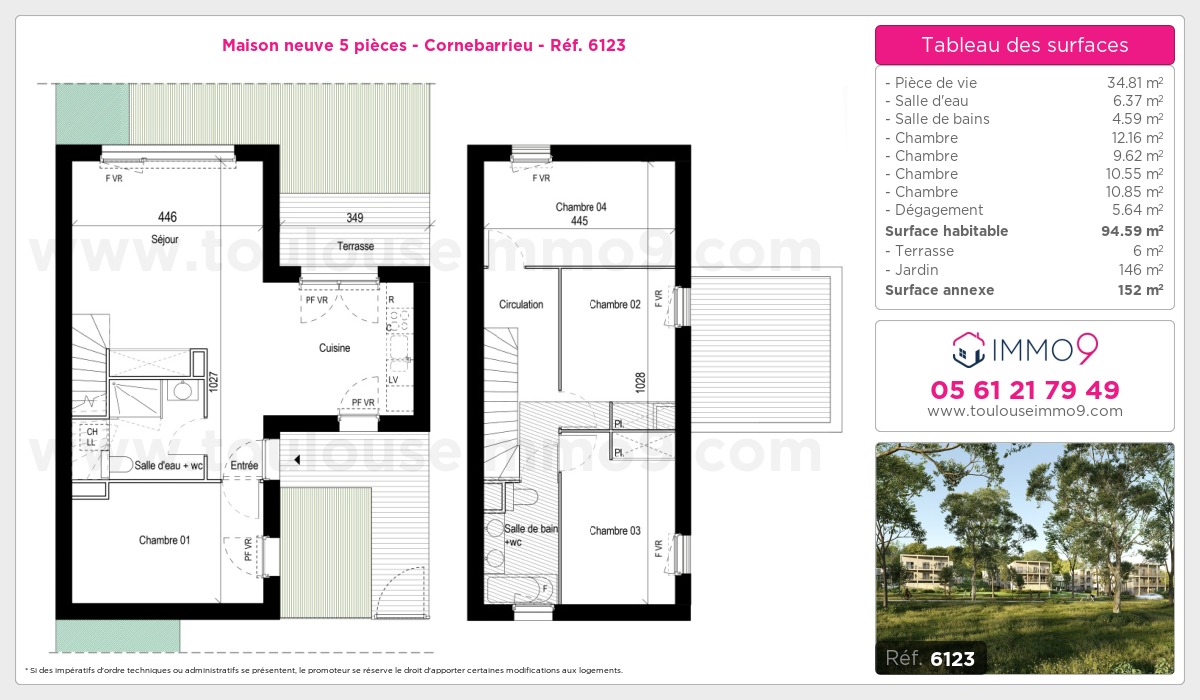 Plan et surfaces, Programme neuf Cornebarrieu Référence n° 6123