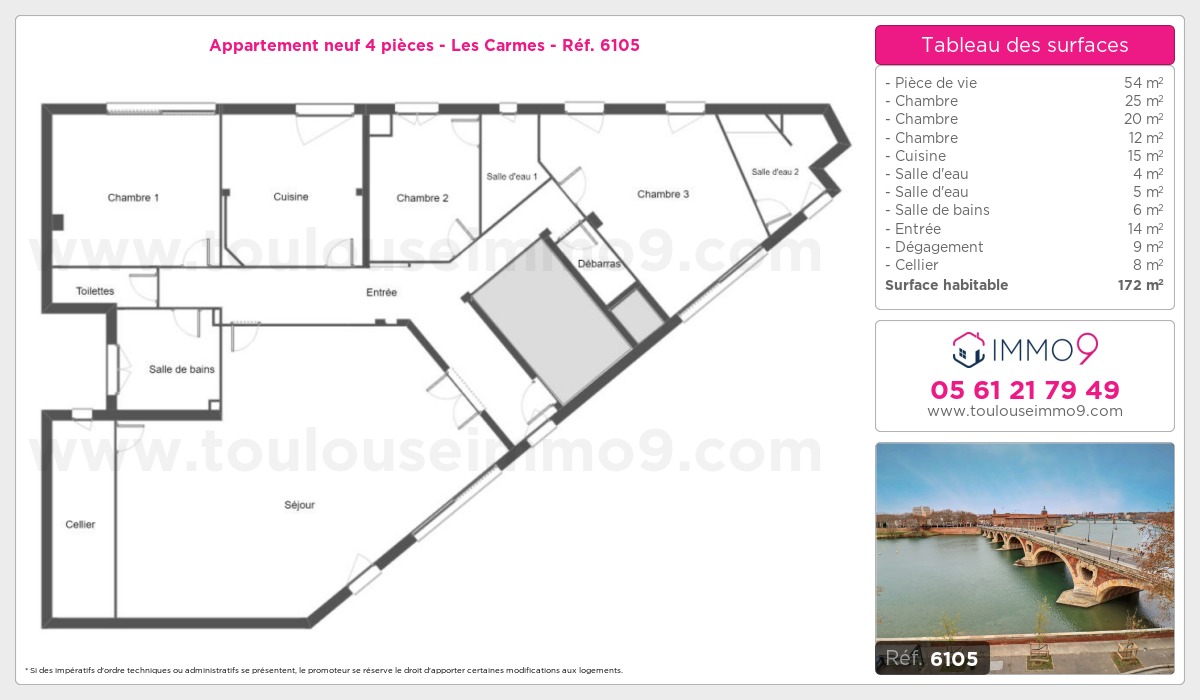 Plan et surfaces, Programme neuf Toulouse : Carmes Référence n° 6105