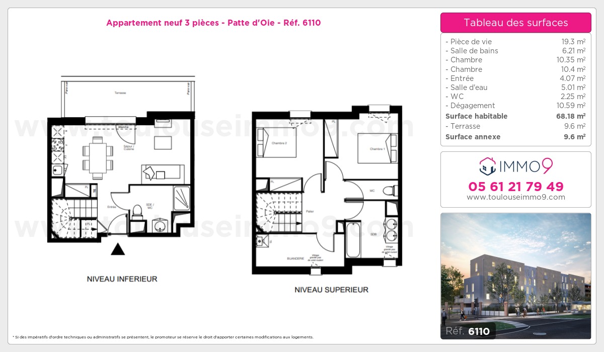 Plan et surfaces, Programme neuf Toulouse : Patte d'Oie Référence n° 6110