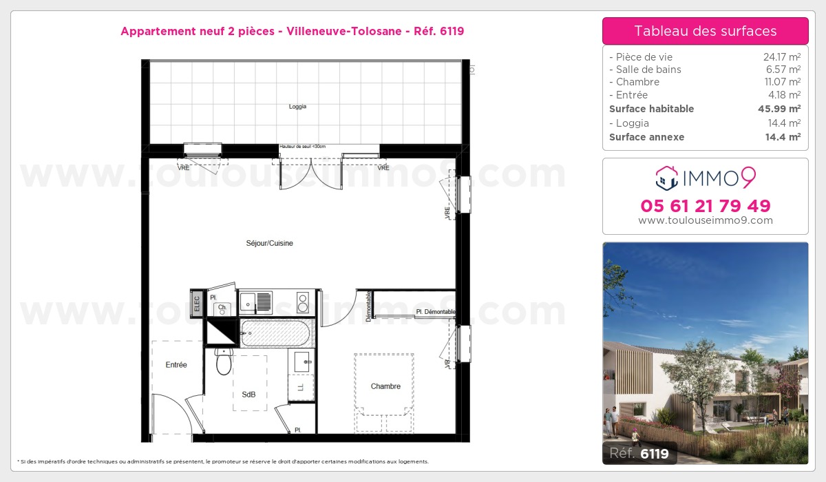 Plan et surfaces, Programme neuf Villeneuve-Tolosane Référence n° 6119