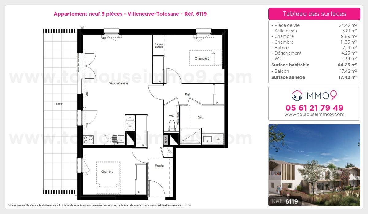 Plan et surfaces, Programme neuf Villeneuve-Tolosane Référence n° 6119