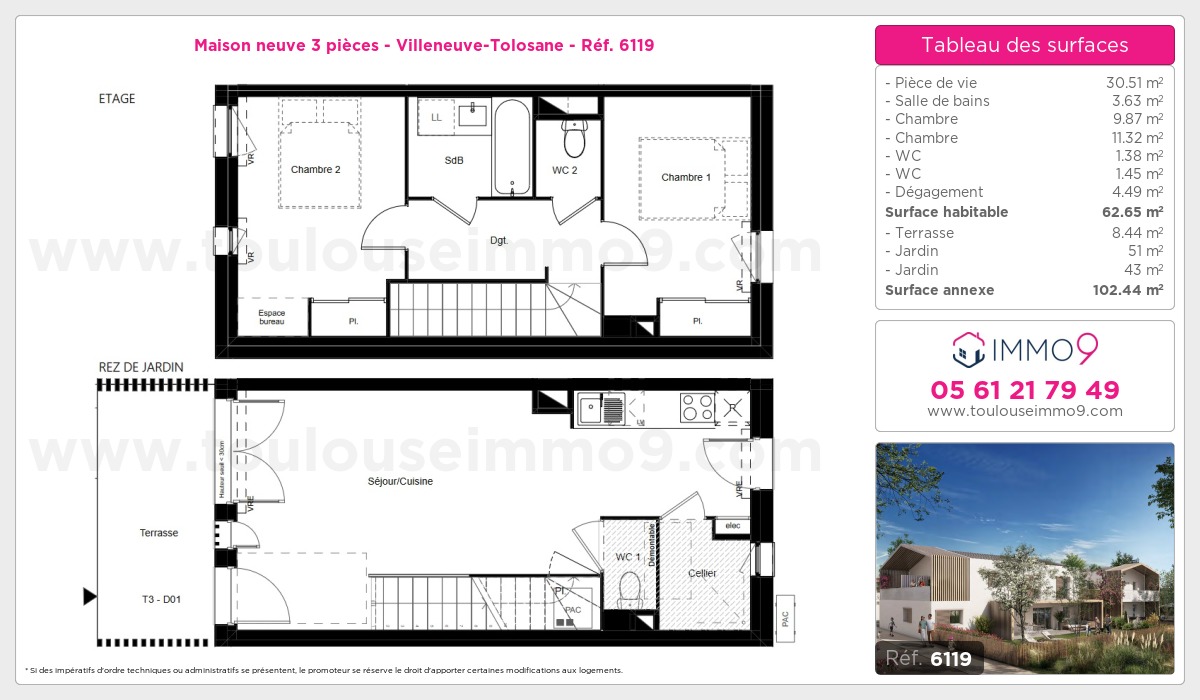 Plan et surfaces, Programme neuf Villeneuve-Tolosane Référence n° 6119