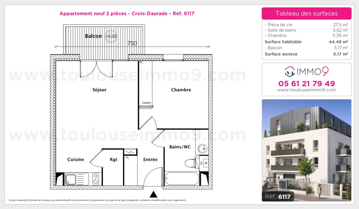 Plan et surfaces, Programme neuf Toulouse : Croix-Daurade Référence n° 6117