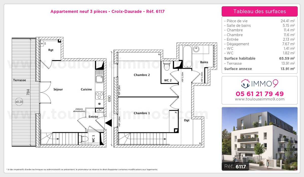 Plan et surfaces, Programme neuf Toulouse : Croix-Daurade Référence n° 6117