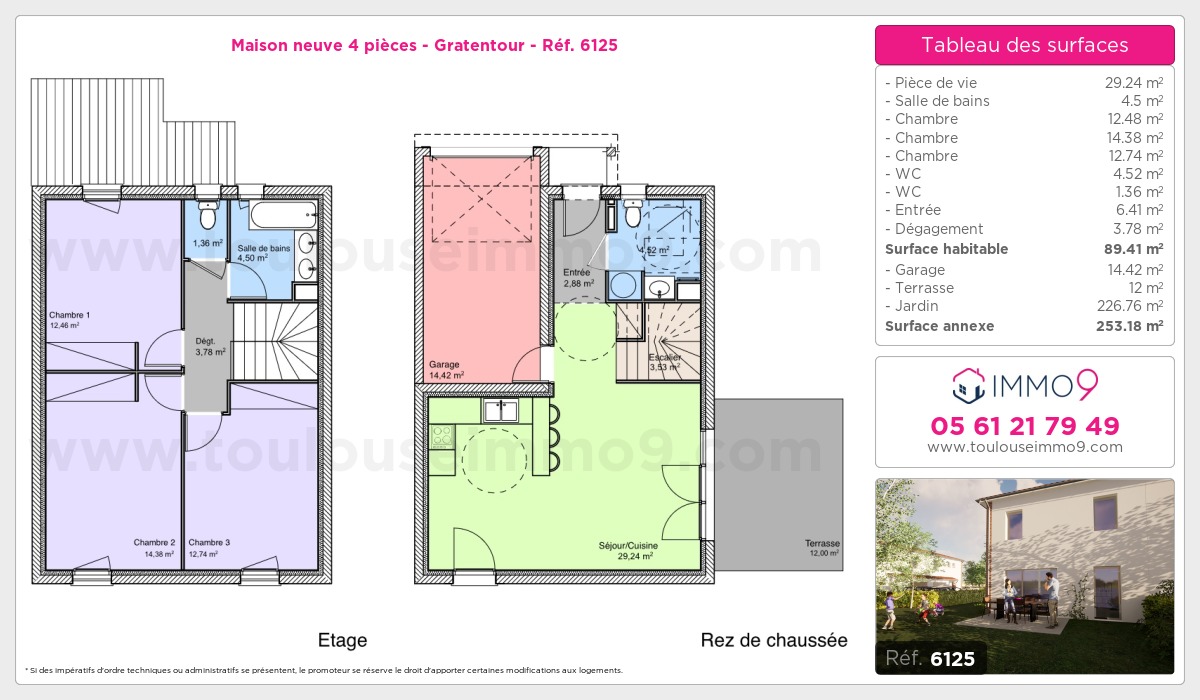 Plan et surfaces, Programme neuf Gratentour Référence n° 6125