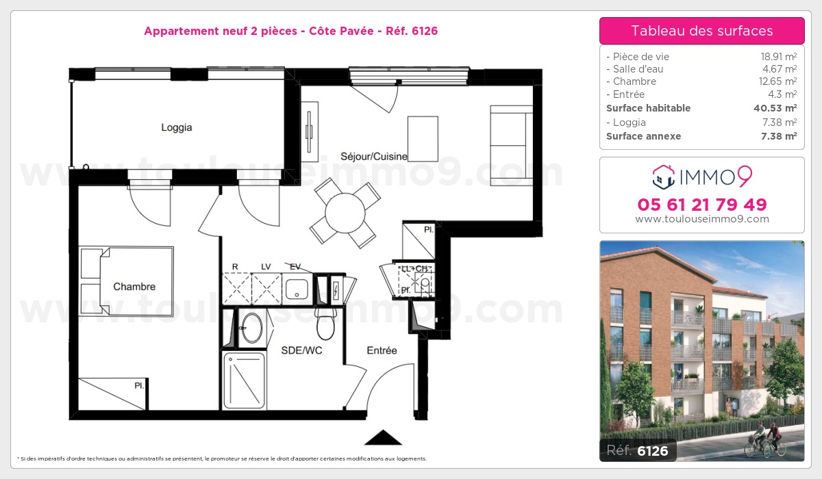 Plan et surfaces, Programme neuf Toulouse : Côte Pavée Référence n° 6126