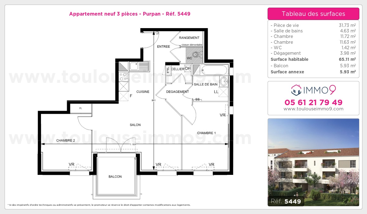 Plan et surfaces, Programme neuf Toulouse : Purpan Référence n° 5449