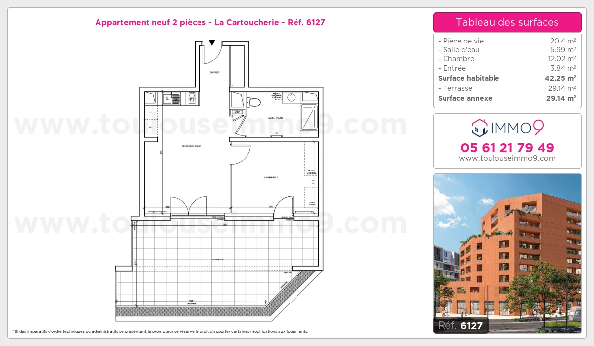 Plan et surfaces, Programme neuf Toulouse : Cartoucherie Référence n° 6127