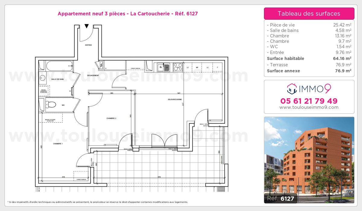 Plan et surfaces, Programme neuf Toulouse : Cartoucherie Référence n° 6127